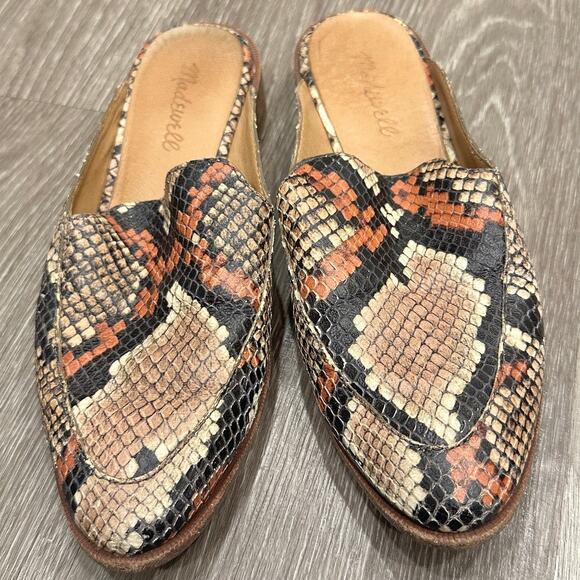 Madewell Frances Loafer Mule Snake Embossed Leather Preppy Office Career Casual - Picture 2 of 9